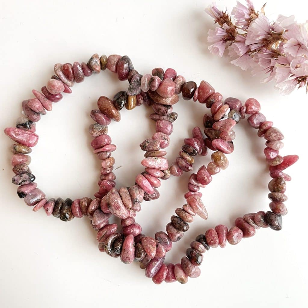 Splitarmband rhodoniet roze-zwart