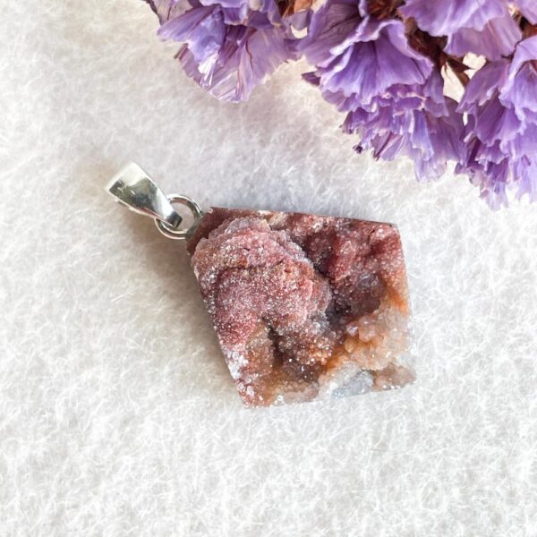 Hanger druzy chalcedoon roze (zilver)